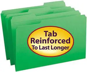 Smead 17134 File Folders, 1/3 Cut, Reinforced Top Tab, Legal, Green, 100/Box