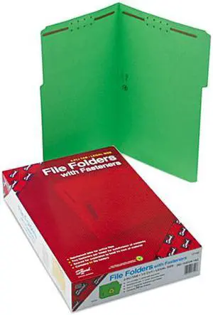 Smead 17140 Folders, Two Fasteners, 1/3 Cut Assorted Top Tab, Legal, Green, 50/Box