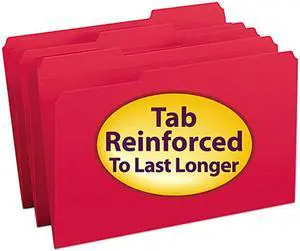 Smead 17734 File Folders, 1/3 Cut, Reinforced Top tab, Legal, Red, 100/Box