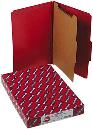 Smead 18731 Pressboard Classification Folders, Legal, Four-Section, Bright Red, 10/Box