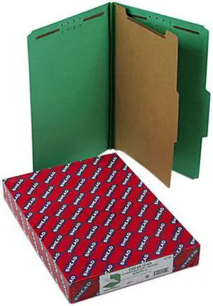 Smead 18733 Pressboard Classification Folders, Legal, Four-Section, Green, 10/Box