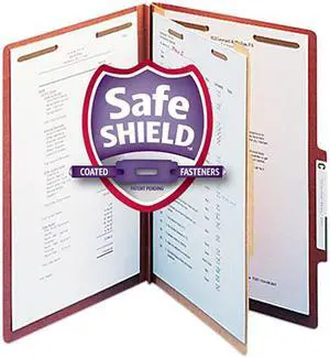 Smead 18775 Pressboard Classification Folders, Self Tab, Legal, Four-Section, Red, 10/Box