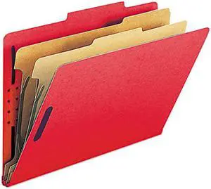 Smead 19031 Pressboard Classification Folders, Legal, Six-Section, Bright Red, 10/Box