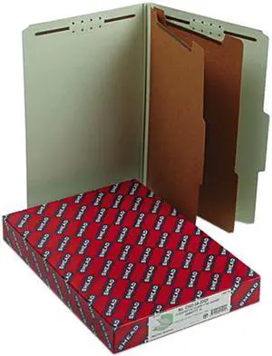 Smead 19076 Pressboard Classification Folders, Tab, Legal, Six-Section, Gray-Green, 10/Box