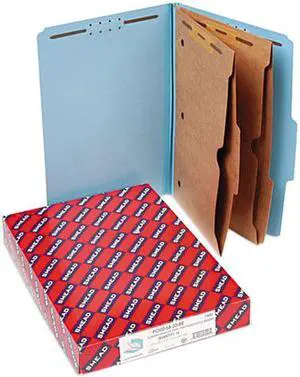 Smead 19081 Pressboard Folders with Two Pocket Dividers, Legal, Six-Section, Blue, 10/Box