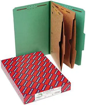 Smead 19083 Pressboard Folders with Two Pocket Dividers, Legal, Six-Section, Green, 10/Box