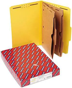 Smead 19084 Pressboard Folders with Two Pocket Dividers, Legal, Six-Section, Yellow, 10/Box