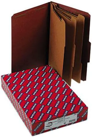 Smead 19092 Pressboard Classification Folders, Self Tab, Legal, Eight-Section, Red, 10/Box