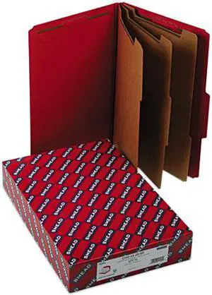Smead 19095 3" Expansion Folders with 2/5 Cut Tab, Legal, Eight-Section, Bright Red, 10/Box