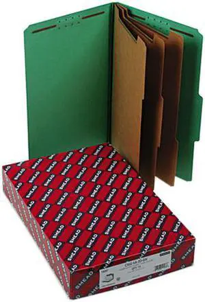 Smead 19097 3" Expansion Classification Folder, 2/5 Cut, Legal, Eight-Section, Green, 10/Box