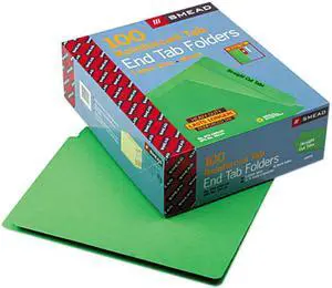 Smead 25110 Colored File Folders, Straight Cut, Reinforced End Tab, Letter, Green, 100/Box