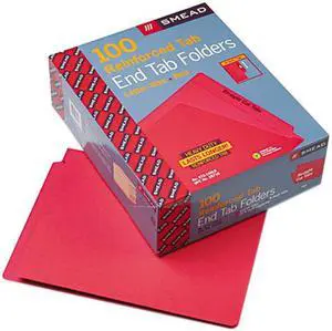 Smead 25710 Colored File Folders, Straight Cut, Reinforced End Tab, Letter, Red, 100/Box