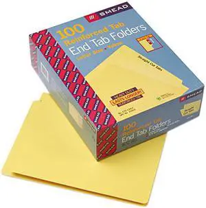 Smead 25910 Colored File Folders, Straight Cut, Reinforced End Tab, Letter, Yellow, 100/Box