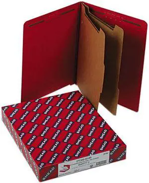 Smead 26783 Pressboard End Tab Folders, Letter, Six-Section, Bright Red, 10/Box