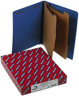 Smead 26784 Pressboard End Tab Classification Folders, Letter, Six-Section, Dark Blue, 10/Bx