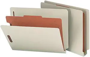 Smead 26800 Pressboard End Tab Classification Folder, Letter, 4-Section, Gray-Green, 10/Box