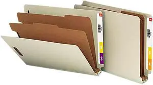 Smead 26810 Pressboard End Tab Classification Folder, Letter, 6-Section, Gray-Green, 10/Box