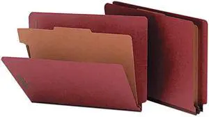 Smead 26855 Pressboard End Tab Classification Folders, Letter, Four-Section, Red, 10/Box