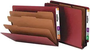 Smead 26865 Pressboard End Tab Classification Folders, Letter, Eight-Section, Red, 10/Box