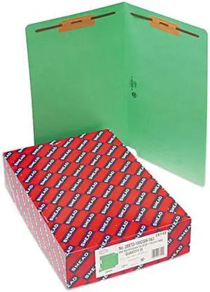Smead 28140 Two-Inch Capacity Fastener Folders, Straight Tab, Legal, Green, 50/Box