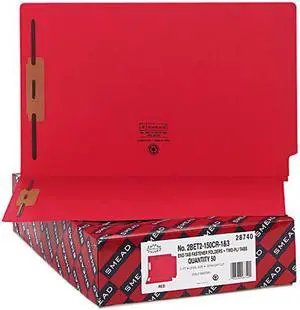 Smead 28740 Two-Inch Capacity Fastener Folders, Straight Tab, Legal, Red, 50/Box
