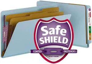 Smead 29781 Pressboard End Tab Classification Folders, Legal, Six-Section, Blue, 10/Box
