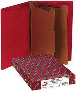 Smead 29783 Pressboard End Tab Folders, Legal, Six-Section, Bright Red, 10/Box