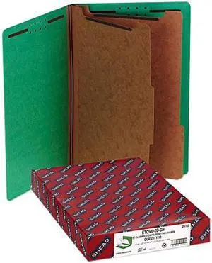 Smead 29785 Pressboard End Tab Classification Folders, Legal, Six-Section, Green, 10/Box