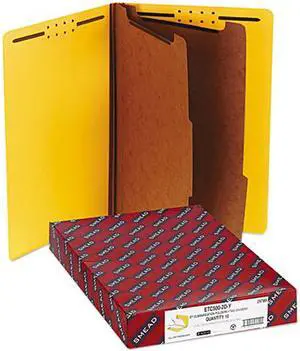 Smead 29789 Pressboard End Tab Classification Folders, Legal, Six-Section, Yellow, 10/Box