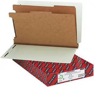 Smead 29810 Pressboard End Tab Classification Folder, Legal, Six-Section, Gray-Green, 10/Box