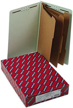 Smead 29820 Pressboard End Tab Classification Folder, Legal, 8-Section, Gray-Green, 10/Box