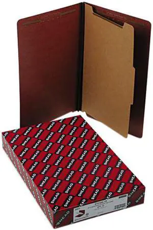 Smead 29855 Pressboard End Tab Classification Folders, Legal, Four-Section, Red, 10/Box