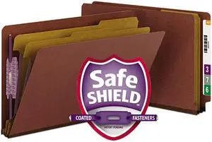 Smead 29860 Pressboard End Tab Classification Folders, Legal, Six-Section, Red, 10/Box
