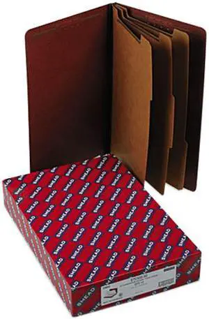 Smead 29865 Pressboard End Tab Classification Folders, Legal, Eight-Section, Red, 10/Box