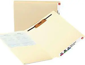 Smead 34100 Reinforced End Tab Pocket Folder, Fastener, Straight Cut, Letter, Manila, 50/Box