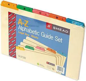 Smead 52180 Recycled Top Tab Guides, Alpha, 1/5 Tab, Manila/Color Poly, Legal, 25/Set