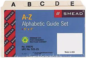 Smead 55076 Self-Tab Card Guides, Alpha, 1/5 Tab, Manila, 25/Set