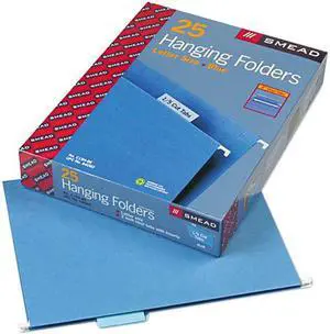 Smead 64060 Hanging File Folders, 1/5 Tab, 11 Point Stock, Letter, Blue, 25/Box