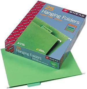 Smead 64061 Hanging File Folders, 1/5 Tab, 11 Point Stock, Letter, Bright Green, 25/Box