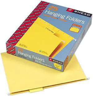 Smead 64069 Hanging File Folders, 1/5 Tab, 11 Point Stock, Letter, Yellow, 25/Box
