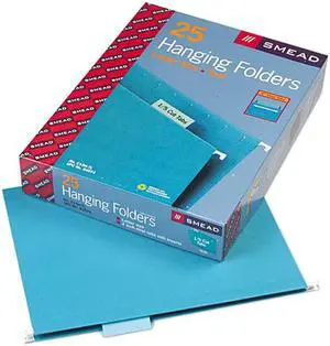 Smead 64074 Hanging File Folders, 1/5 Tab, 11 Point Stock, Letter, Teal, 25/Box