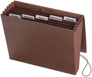 Smead 70540 Expanding File, 6 Pockets, 1/5 Tab, Leather-Like Redrope, Letter, Red