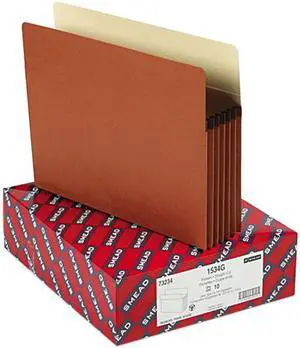 Smead 73234 5 1/4 Expansion Drop Front Pocket, Straight Tab, Letter, Manila/Redrope, 10/Box