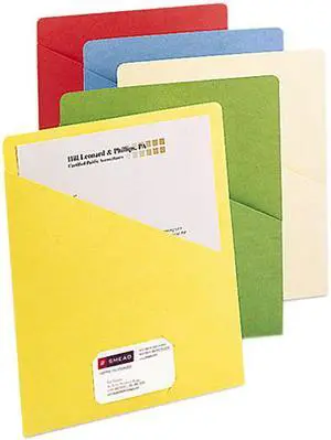 Smead 75425 Slash Pocket Folders, Letter, 11 Point, Blue/Green/Manila/Red/Yellow, 25/Pack