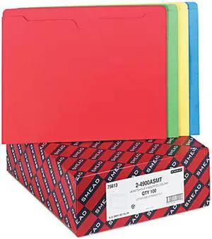 Smead 75613 File Jackets with Double-Ply Tab, Letter, Blue/Green/Red/Yellow, 100/Box