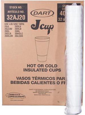 Dart 32AJ20 Foam Drink Cups, 32.00 oz., White, 16/Bag, 25 Bags/Carton
