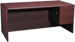 HON 10783RNN 10700 Series "L" Workstation Desk with Three-Quarter Height Pedestal on Right, Mahogany