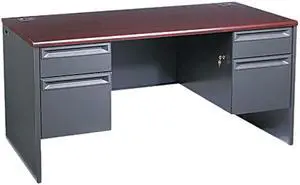 HON 38000 Series Double Pedestal Desk, 60w x 30d x 29-1/2h, Mahogany/Charcoal