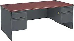 HON 38000 Series Double Pedestal Desk, 72w x 36d x 29-1/2h, Mahogany/Charcoal