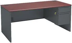 HON 38000 Series Right Pedestal Desk, 66w x 30d x 29-1/2h, Mahogany/Charcoal